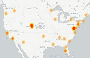 Map of USA with yellow dots for science crowdsourcing locations