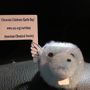 Mole toy with sign saying Chemists celebrate Earth Day, American Chemical Society