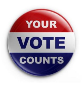 pin on button with words "Your Vote COunts"