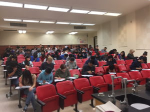 students taking an exam